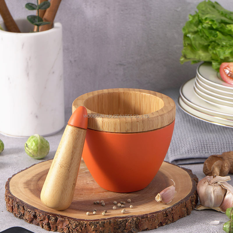 Woodsun Wholesale Bamboo Mortar And Pestle Set For Sale