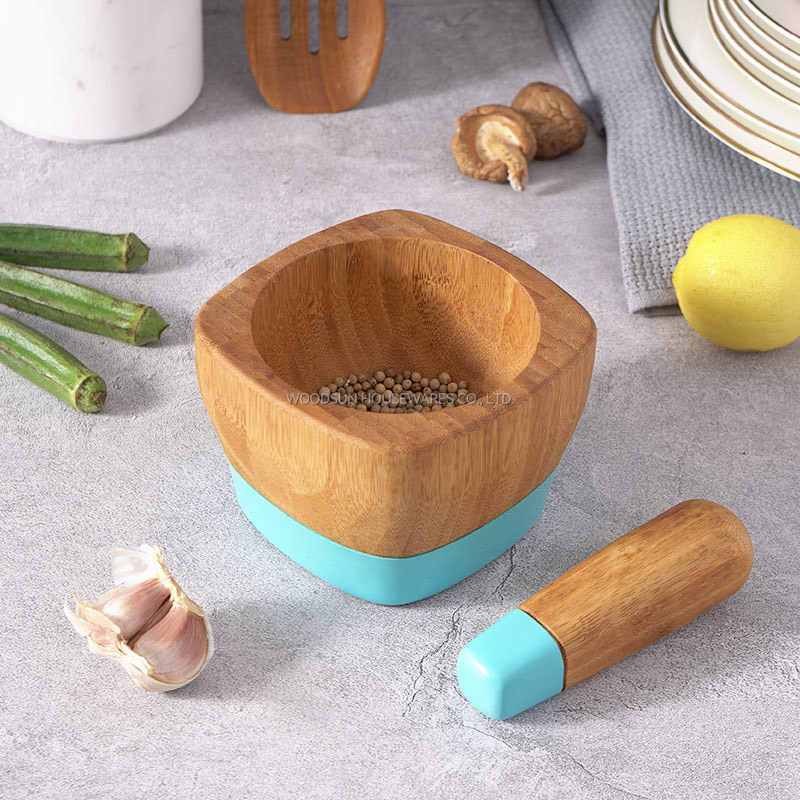 Woodsun Bamboo Mortar And Pestle Manual Pepper Spice Grinder