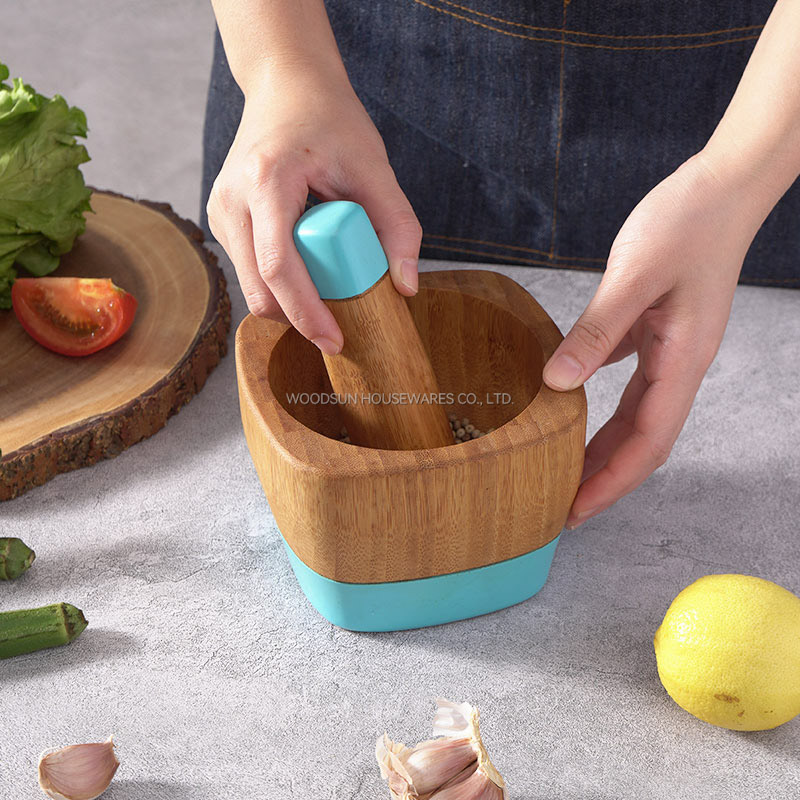Woodsun Bamboo Mortar And Pestle Manual Pepper Spice Grinder