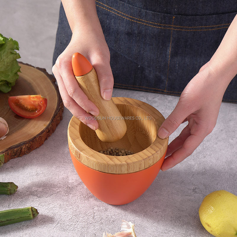 Woodsun Wholesale Bamboo Mortar And Pestle Set For Sale
