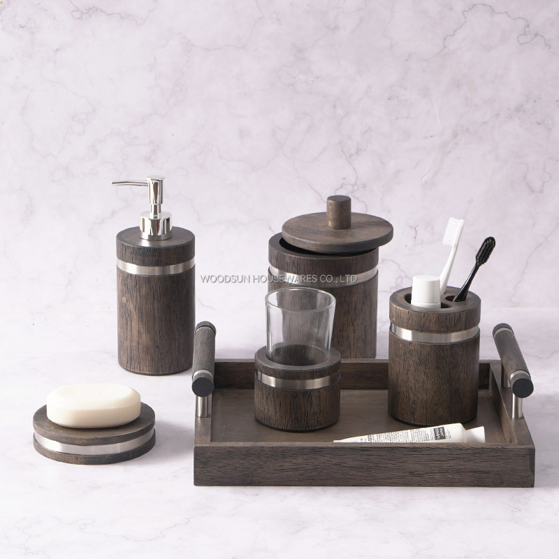 Woodsun Bathroom Accessory Set With Soap Box Lotion Dispenser Toothbrush Rack Kit Bathroom Set