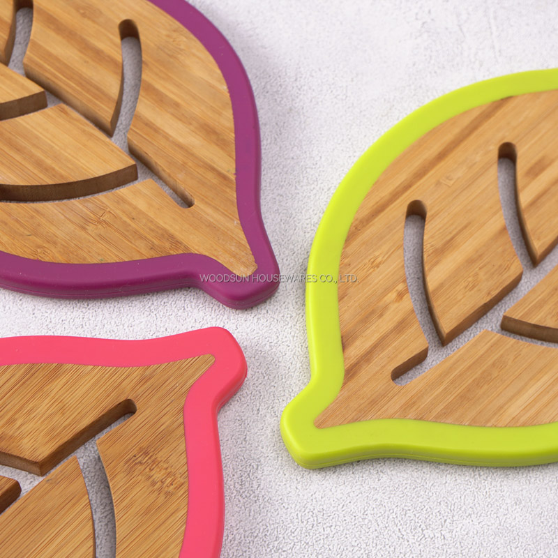 Woodsun Customization Leaf Shape Silicone Kitchen Trivet Mat Coaster Set