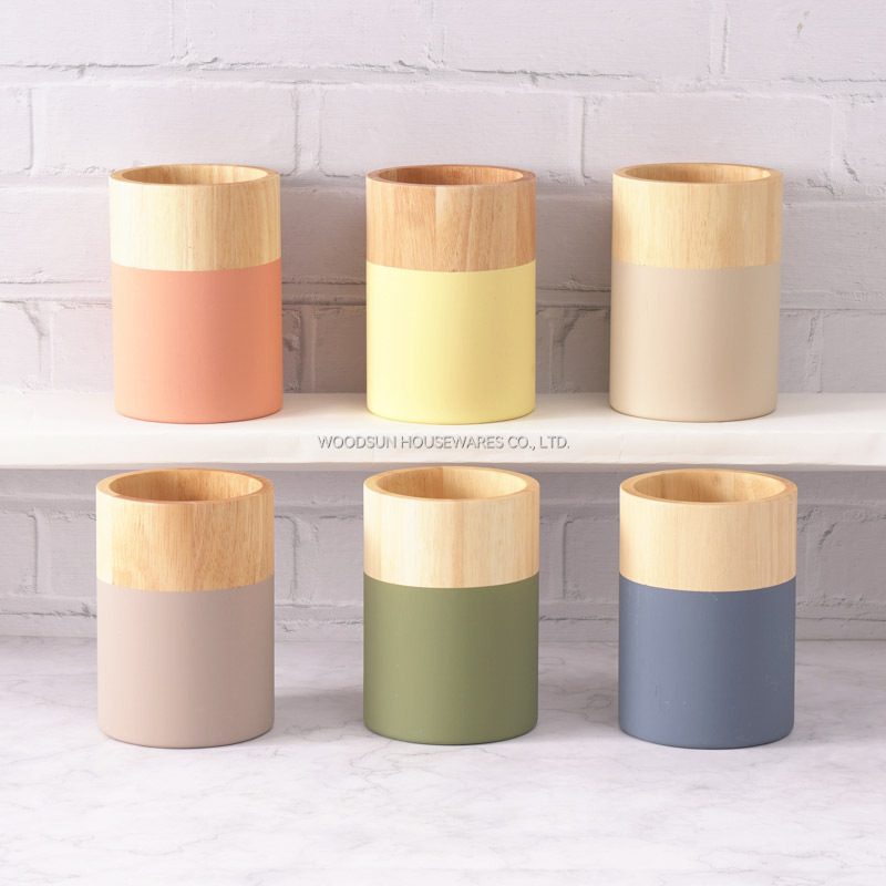 Woodsun Mediterranean Wooden Kitchen Cooking Utensils Holder For Cutlery Storage