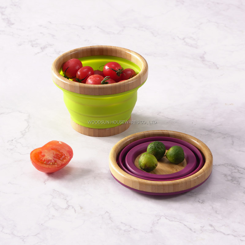 Woodsun 2025 New Ideas Ensaladera Folding Silicon Salad Mixing Bowls For Outdoor Camping
