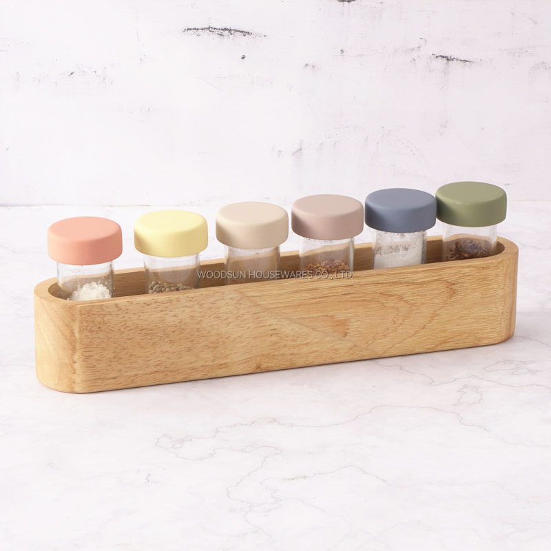 Woodsun Manufacturer Salt And Pepper Shakers Container Spice Rack Wood Set