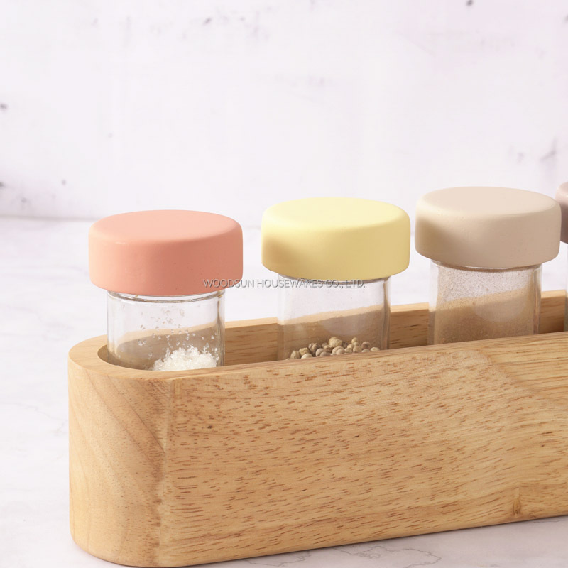 Woodsun Manufacturer Salt And Pepper Shakers Container Spice Rack Wood Set