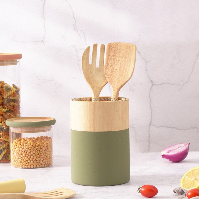 Woodsun Mediterranean Wooden Kitchen Cooking Utensils Holder For Cutlery Storage