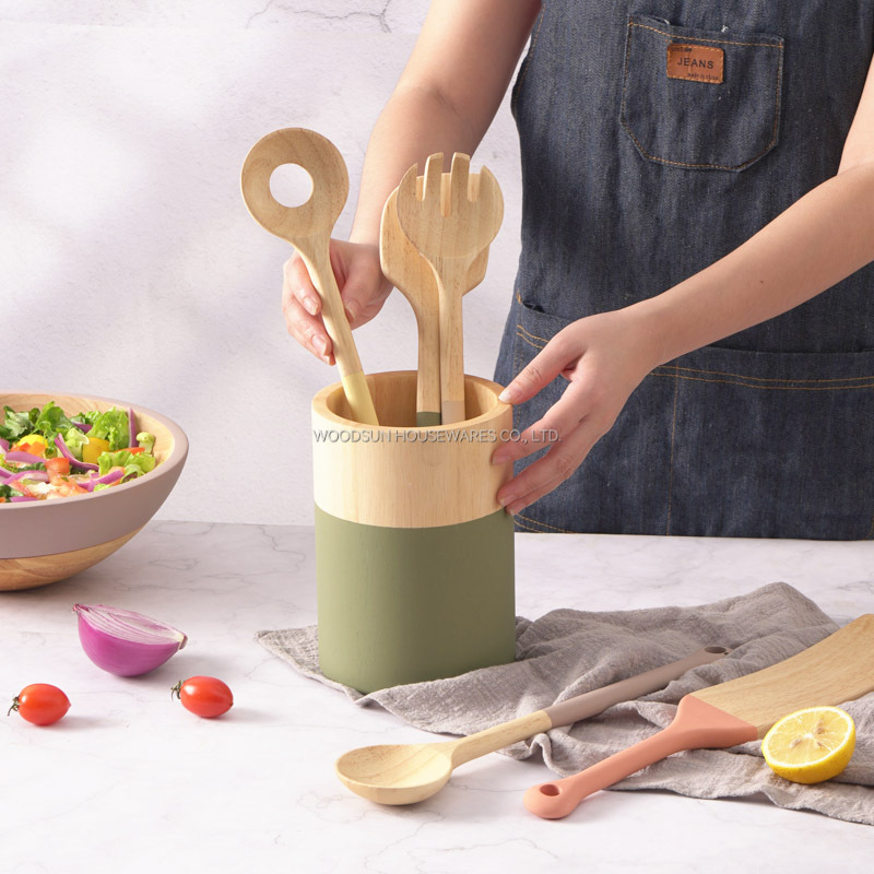 Woodsun Mediterranean Wooden Kitchen Cooking Utensils Holder For Cutlery Storage