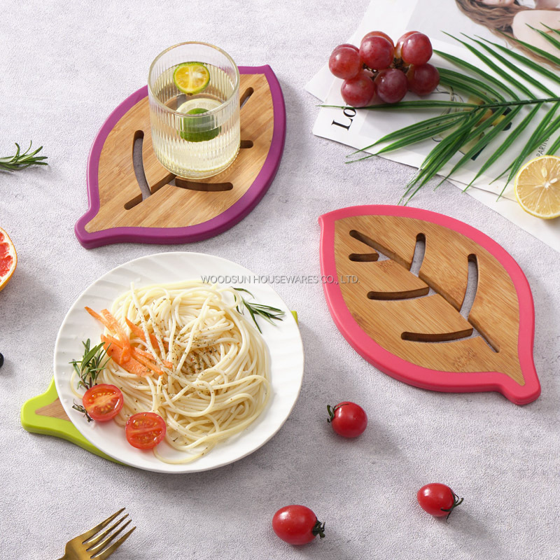 Woodsun Customization Leaf Shape Silicone Kitchen Trivet Mat Coaster Set