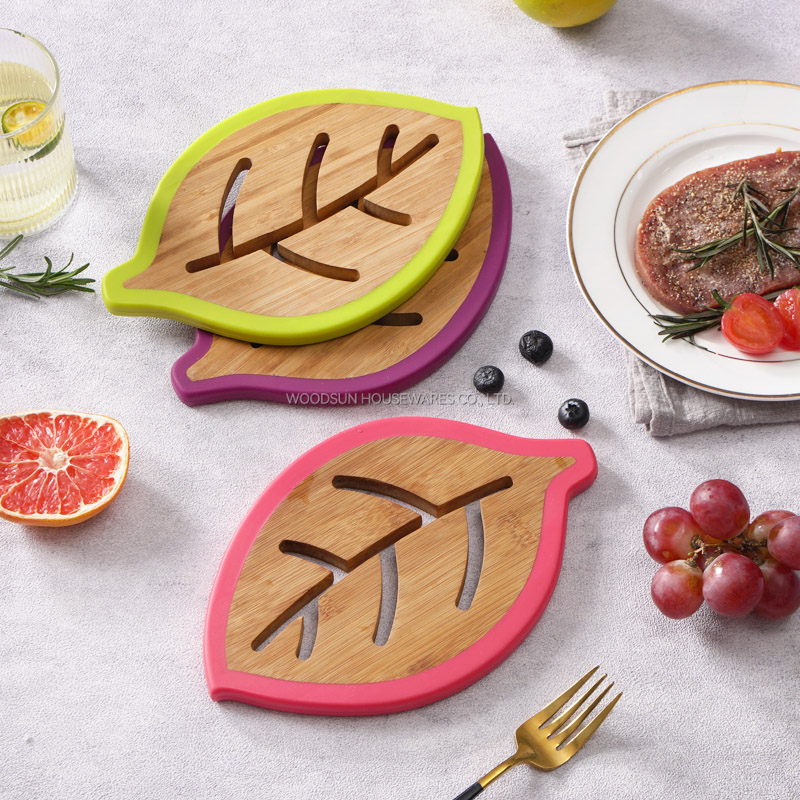 Woodsun Customization Leaf Shape Silicone Kitchen Trivet Mat Coaster Set