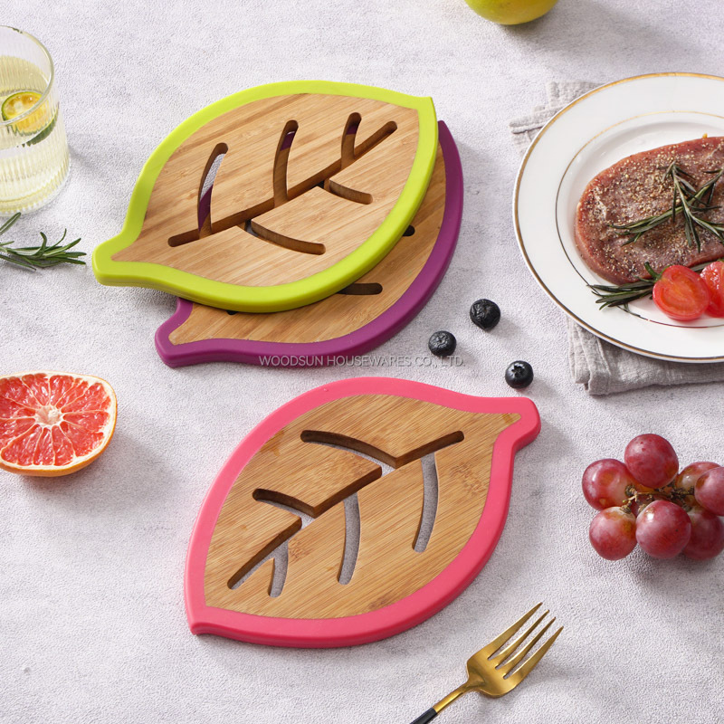 Woodsun Customization Leaf Shape Silicone Kitchen Trivet Mat Coaster Set