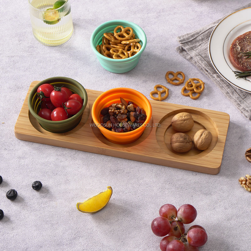 Woodsun Custom ECO Bamboo Serving Tray With Silicon Bowl For Sale