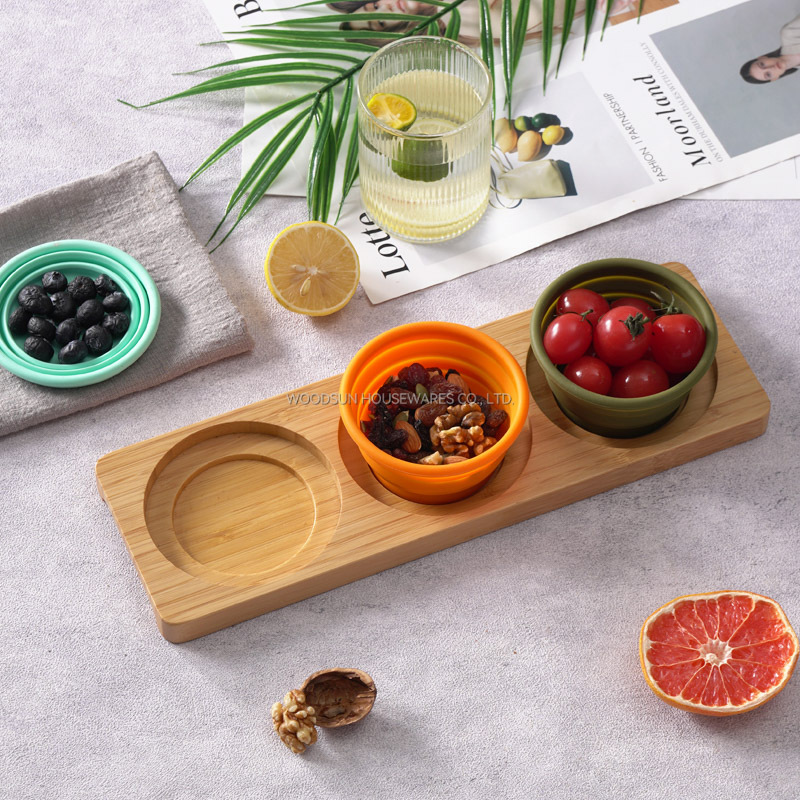 Woodsun Custom ECO Bamboo Serving Tray With Silicon Bowl For Sale