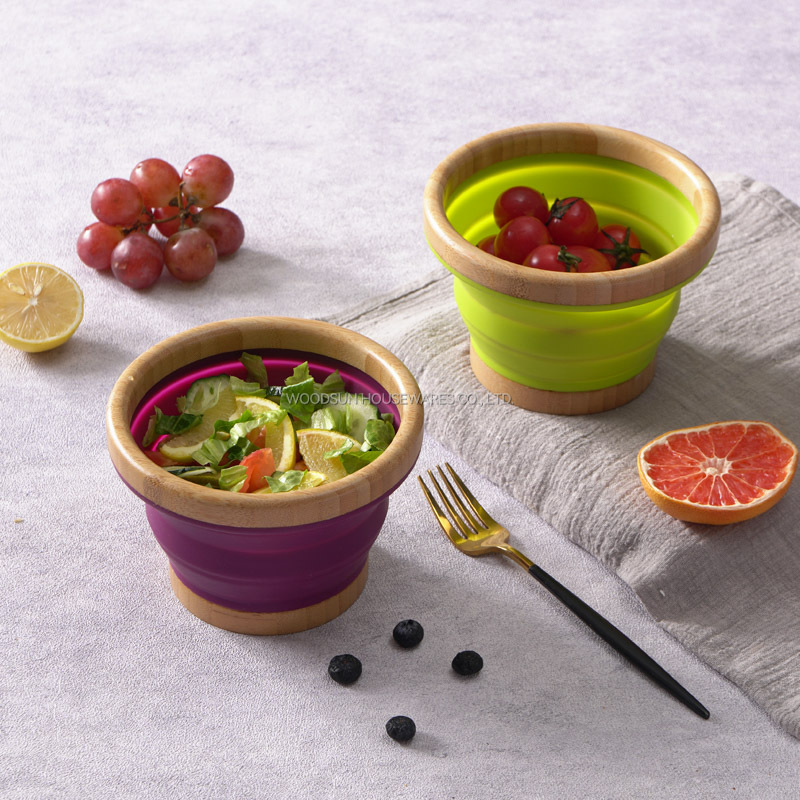 Woodsun 2025 New Ideas Ensaladera Folding Silicon Salad Mixing Bowls For Outdoor Camping