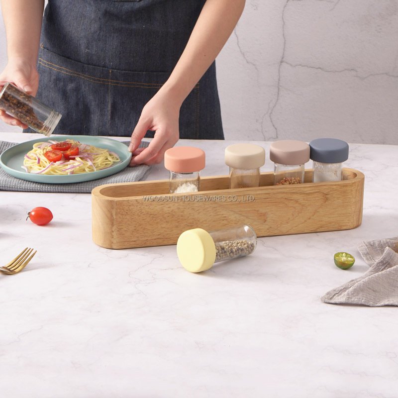 Woodsun Manufacturer Salt And Pepper Shakers Container Spice Rack Wood Set
