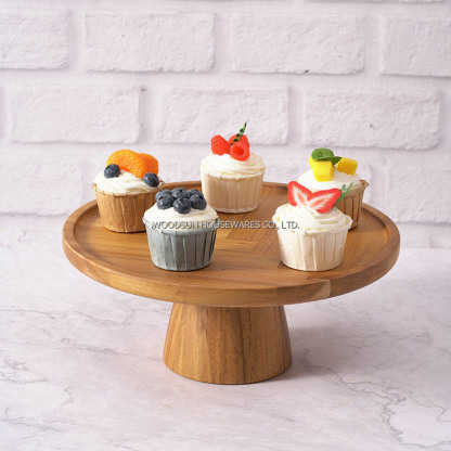 Woodsun Acacia Wood Cake Trays Wooden Plates Stand for Food