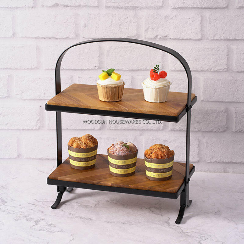 Woodsun 2 Tier Food Serving Tray With Stand