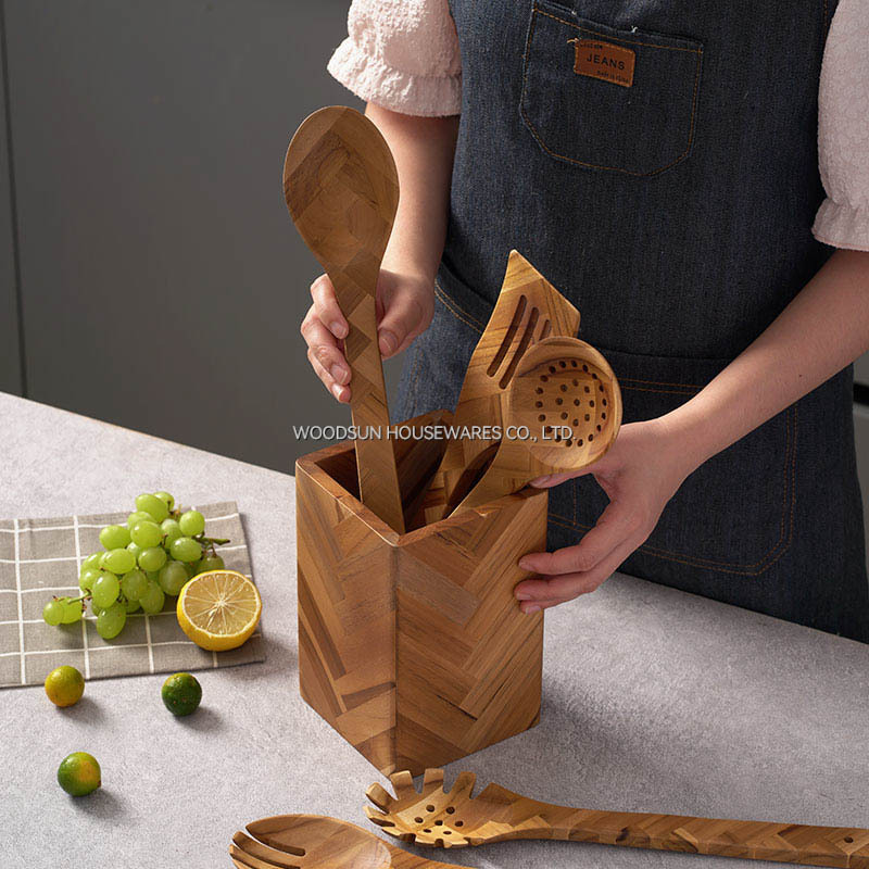 Woodsun Tableware Natural Wooden Kitchen Tools Wood Spatula Custom Ware Cooking Kitchen Gadgets Utensils Holder 2025
