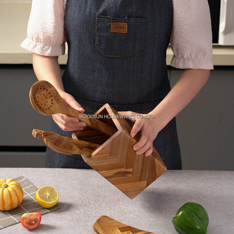 Woodsun Tableware Natural Wooden Kitchen Tools Wood Spatula Custom Ware Cooking Kitchen Gadgets Utensils Holder 2025