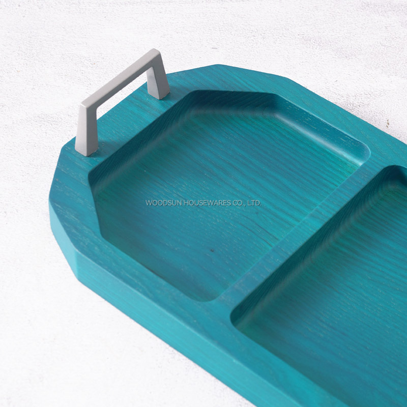 WOODSUN Modern Wood Plates Dish For Food Serving Tray Snack Tray With Handles