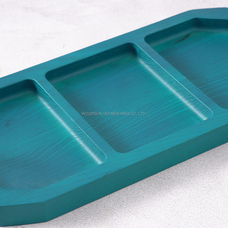 WOODSUN Modern Wood Plates Dish For Food Serving Tray Snack Tray With Handles