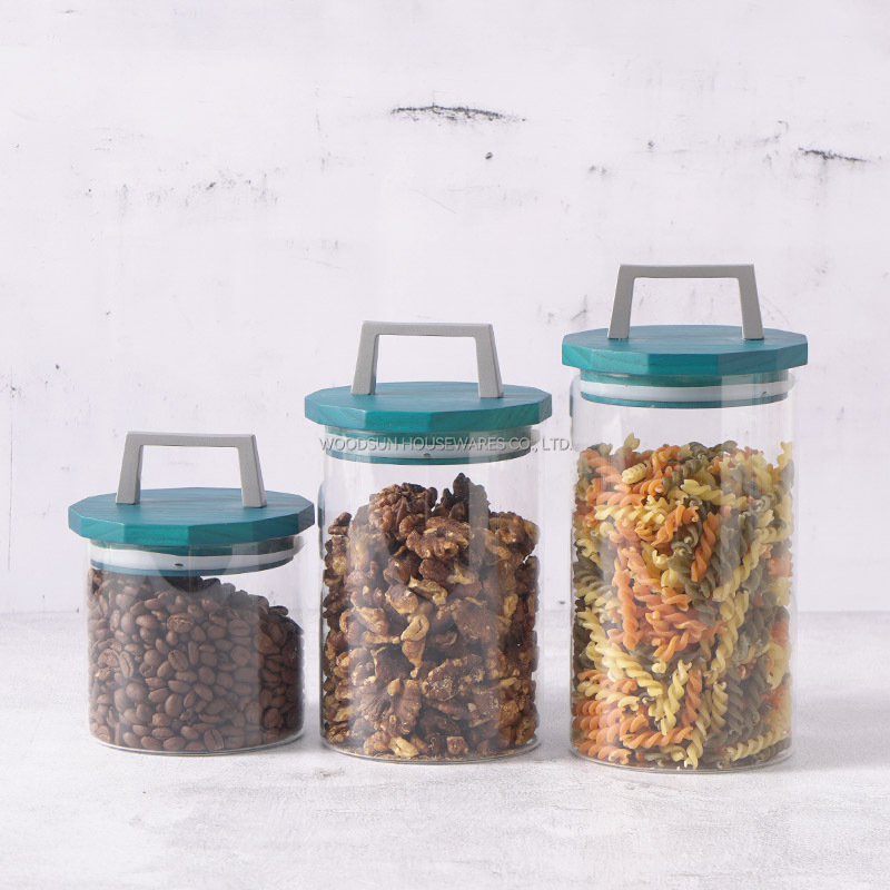Woodsun Ash Wood Glass Canister Glass Container With Wood Lid For Storage