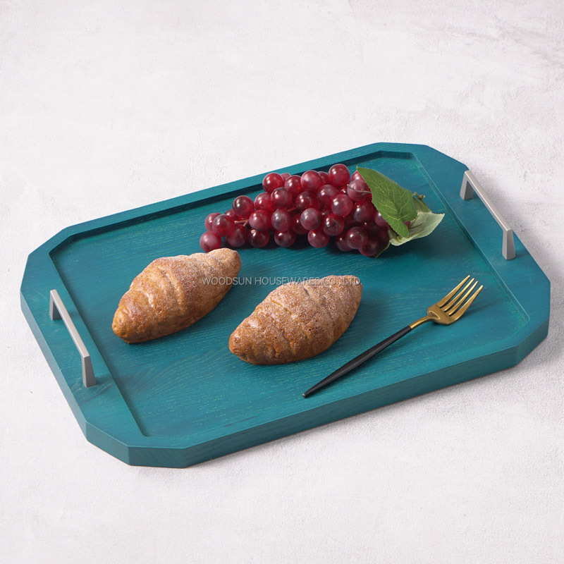 WOODSUN Modern Wood Serving Tray with Handles Sustainable Wood Plate Dish for Restaurant or Home Use