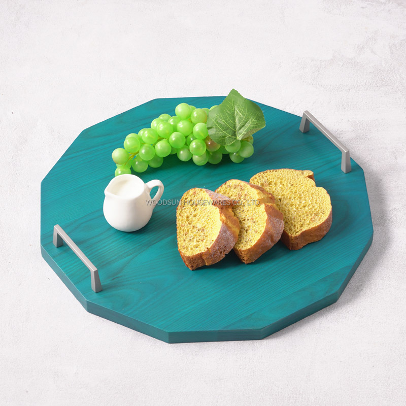 WOODSUN Kitchen Sustainable Plate Dish Wooden Divided Serving Trays with Blue Pattern for Elegant Presentation