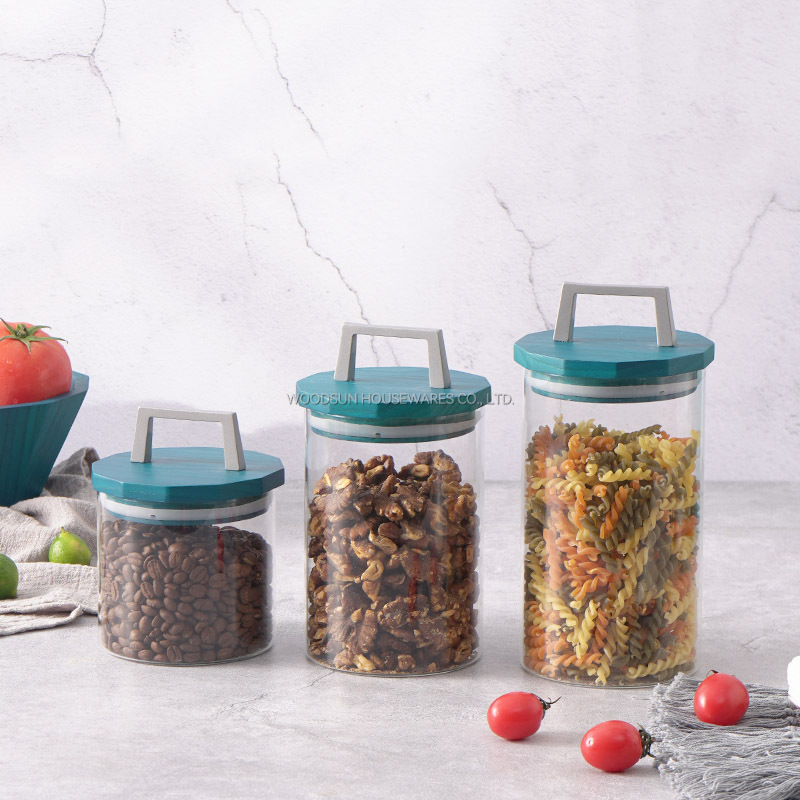 Woodsun Ash Wood Glass Canister Glass Container With Wood Lid For Storage
