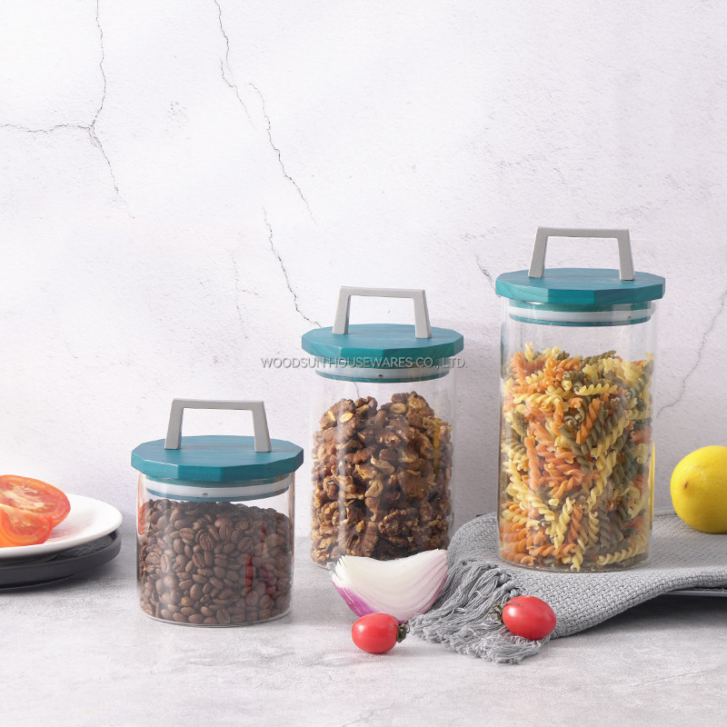 Woodsun Ash Wood Glass Canister Glass Container With Wood Lid For Storage