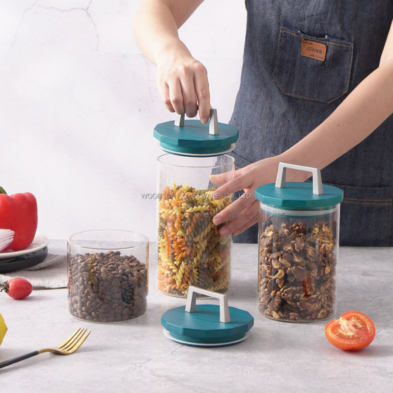 Woodsun Ash Wood Glass Canister Glass Container With Wood Lid For Storage