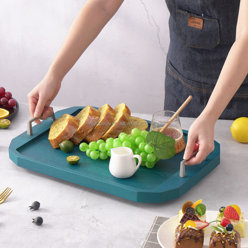 WOODSUN Modern Wood Serving Tray with Handles Sustainable Wood Plate Dish for Restaurant or Home Use