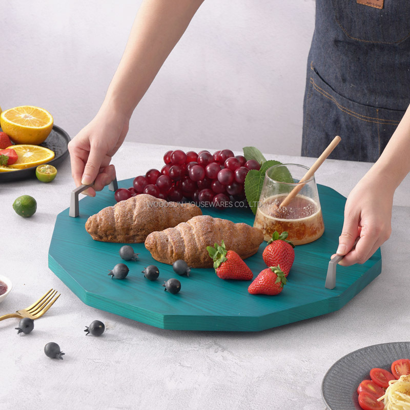 WOODSUN Kitchen Sustainable Plate Dish Wooden Divided Serving Trays with Blue Pattern for Elegant Presentation