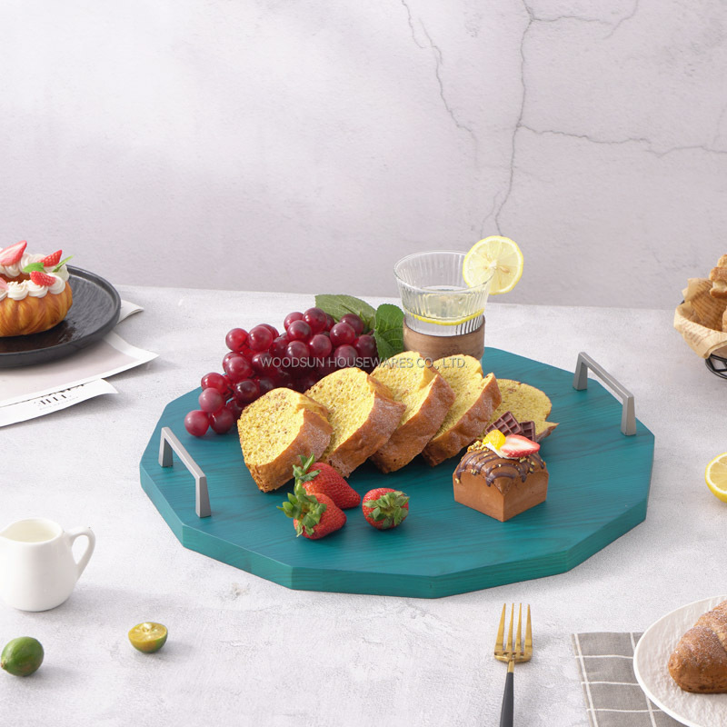 WOODSUN Kitchen Sustainable Plate Dish Wooden Divided Serving Trays with Blue Pattern for Elegant Presentation