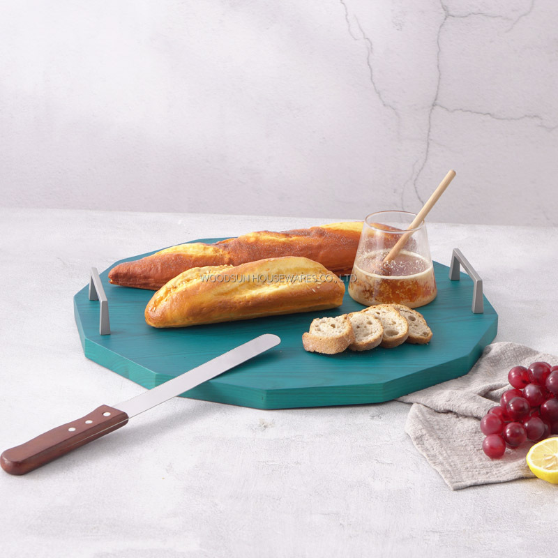 WOODSUN Kitchen Sustainable Plate Dish Wooden Divided Serving Trays with Blue Pattern for Elegant Presentation