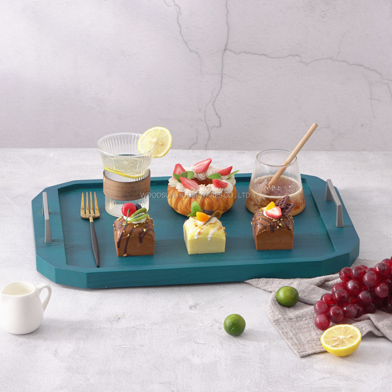 WOODSUN Modern Wood Serving Tray with Handles Sustainable Wood Plate Dish for Restaurant or Home Use