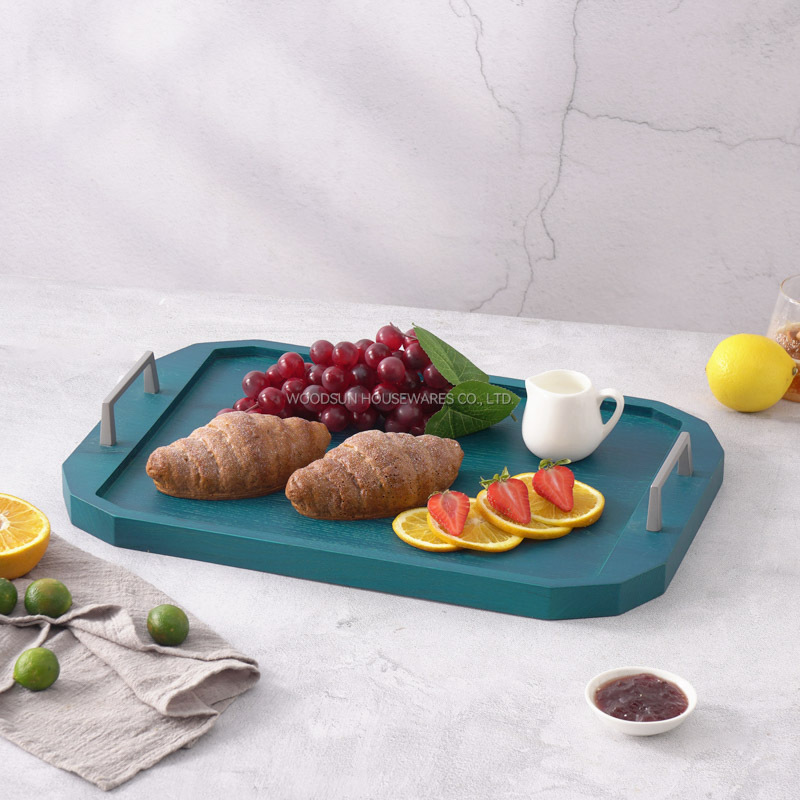 WOODSUN Modern Wood Serving Tray with Handles Sustainable Wood Plate Dish for Restaurant or Home Use