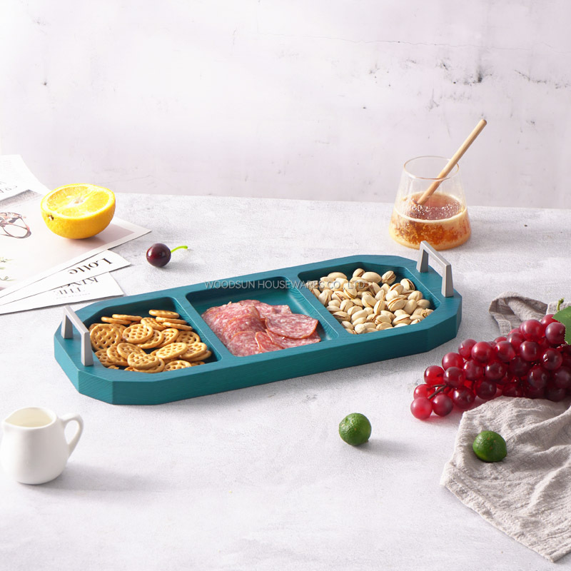 WOODSUN Modern Wood Plates Dish For Food Serving Tray Snack Tray With Handles