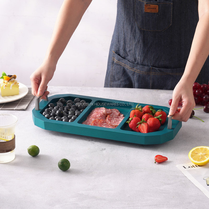 WOODSUN Modern Wood Plates Dish For Food Serving Tray Snack Tray With Handles