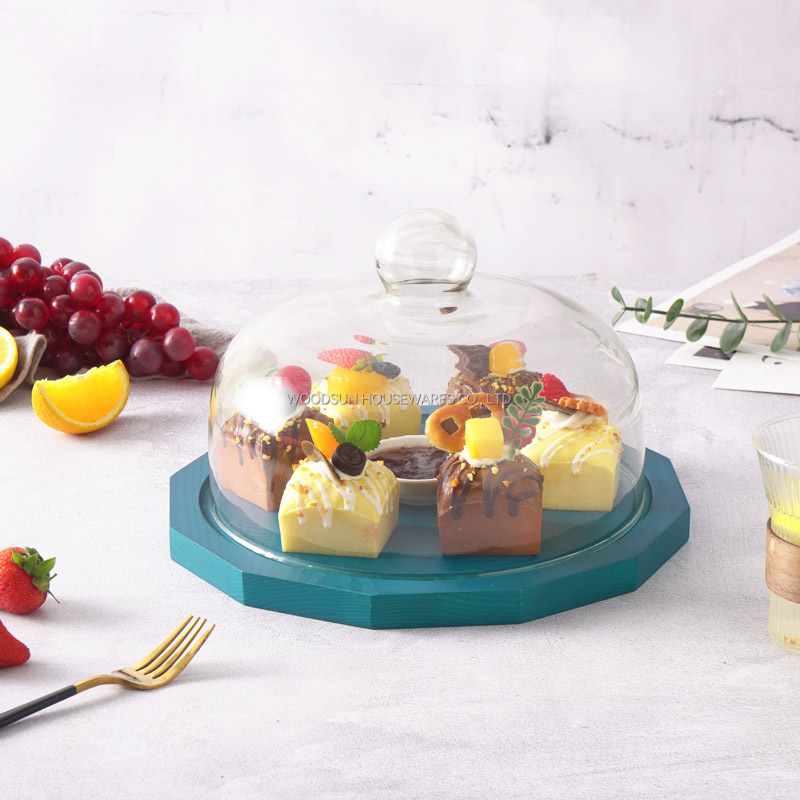 Woodsun Ash Wood Natural Serving Board Wood Cheese Board With Glass Dome