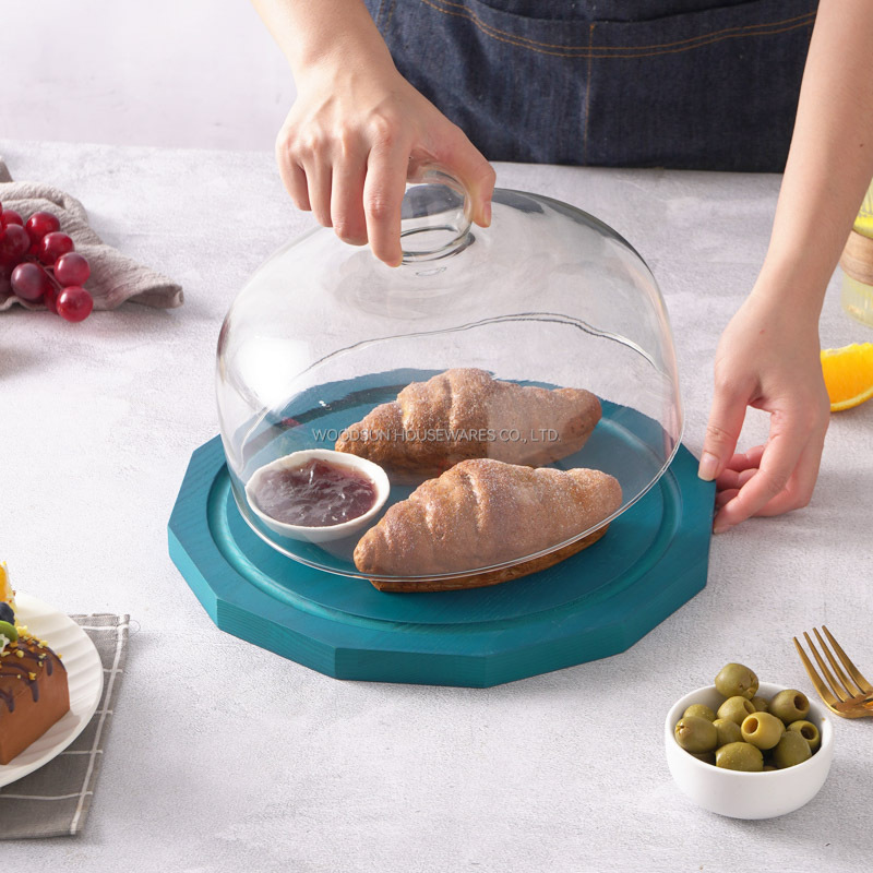 Woodsun Ash Wood Natural Serving Board Wood Cheese Board With Glass Dome