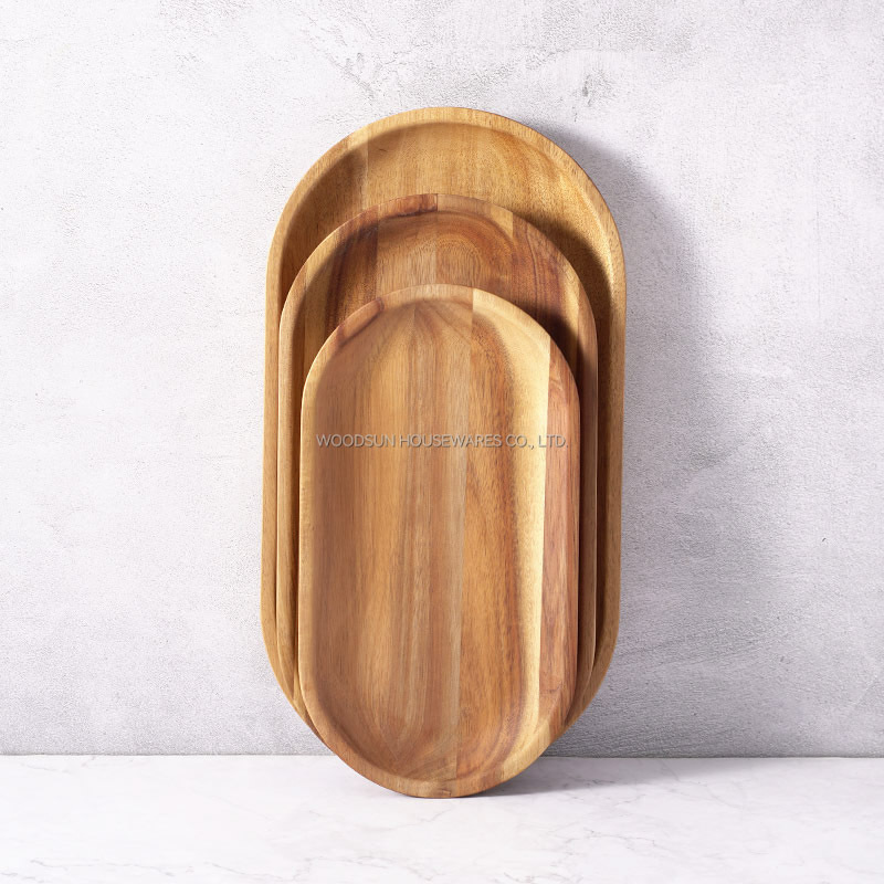 Woodsun Nuts Wood Dessert Plate And Natural Acacia Wood Oval Wooden Plates