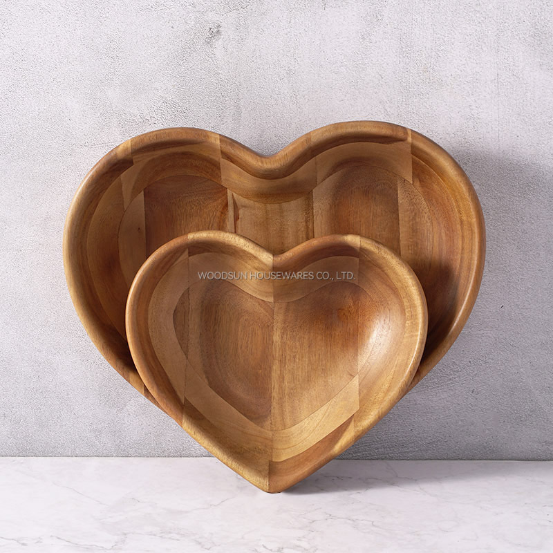 Woodsun Plate Tray Wood Bowls Food Fruit Heart Shaped Wooden Platter