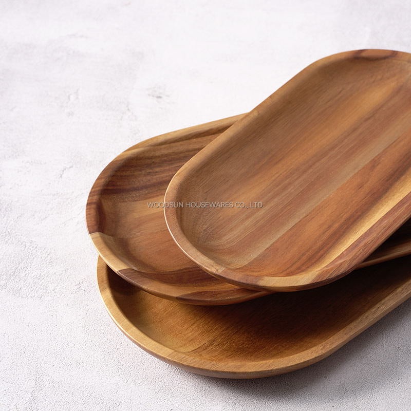 Woodsun Nuts Wood Dessert Plate And Natural Acacia Wood Oval Wooden Plates