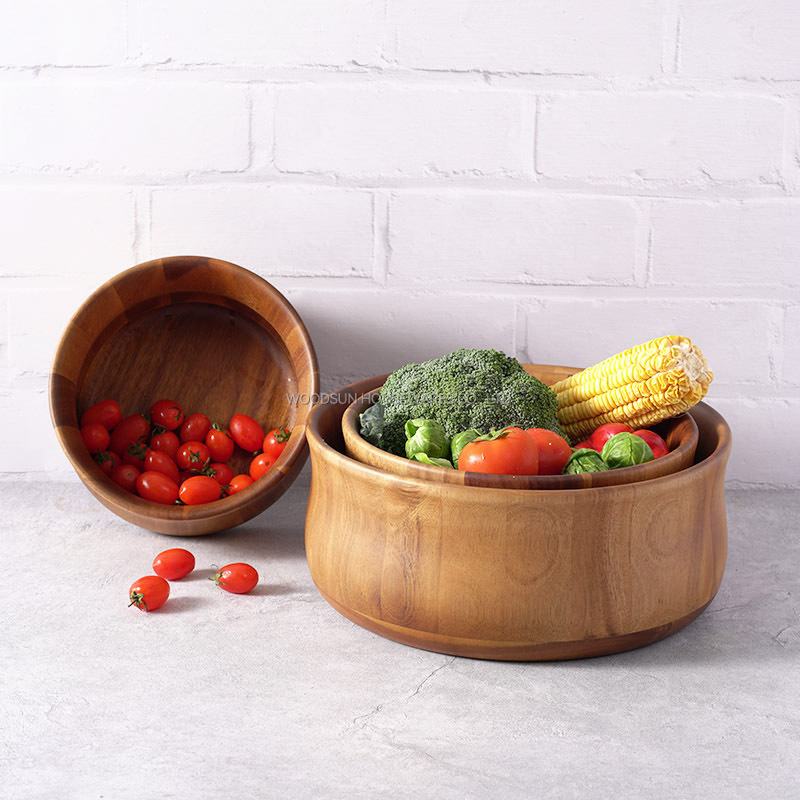 Woodsun Acacia Wooden Bowl Hotel Restaurant Kitchen Tableware Salad Bowl Whole Wooden Soup Bowl