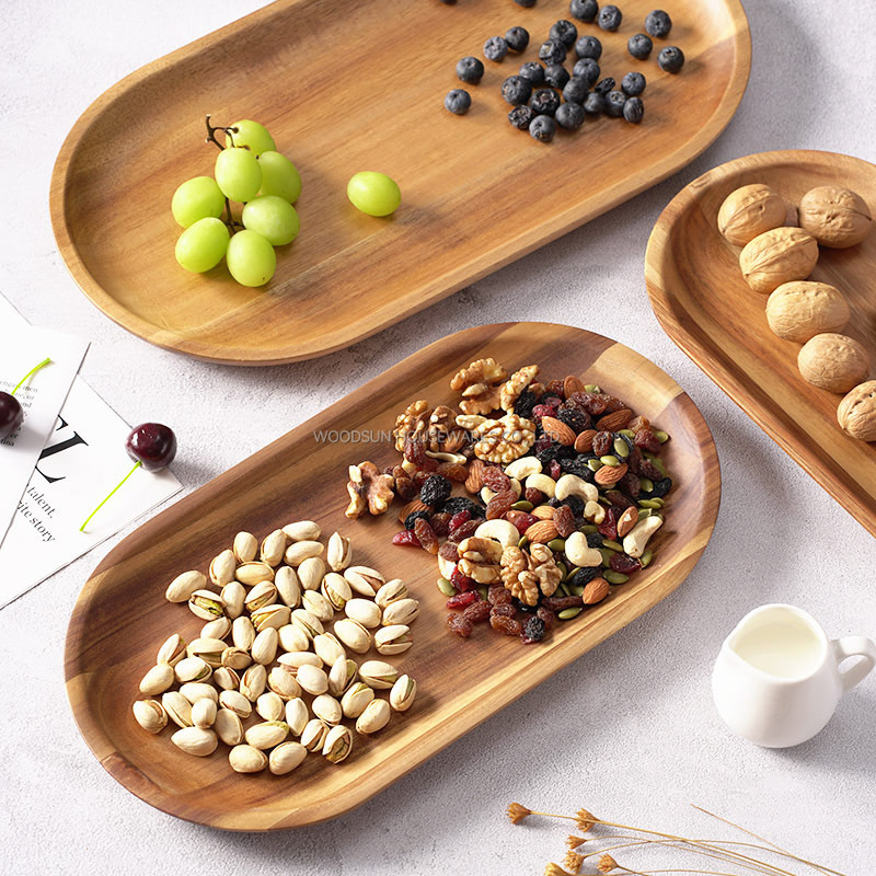 Woodsun Nuts Wood Dessert Plate And Natural Acacia Wood Oval Wooden Plates