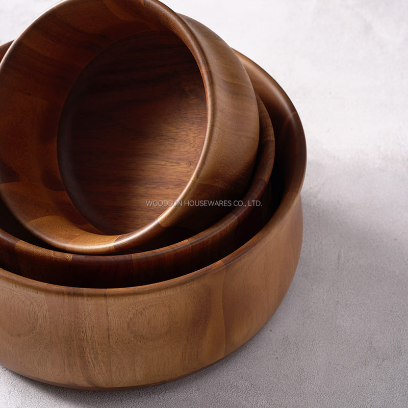 Woodsun Acacia Wooden Bowl Hotel Restaurant Kitchen Tableware Salad Bowl Whole Wooden Soup Bowl