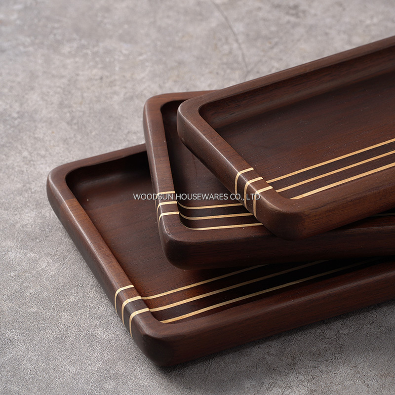 Woodsun Carbonied Acacia Wood Restaurant Natural Reusable Wood Plate Wholesale