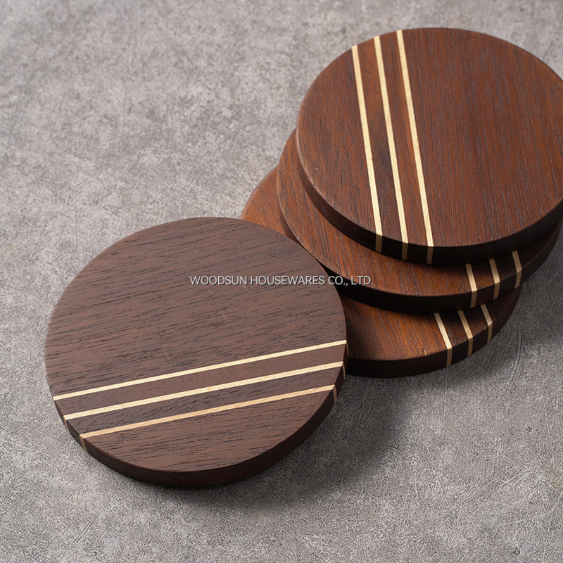 Woodsun 2025 Carbonized Acacia Coffee and Tea Coaster Wood Coaster Set of 4