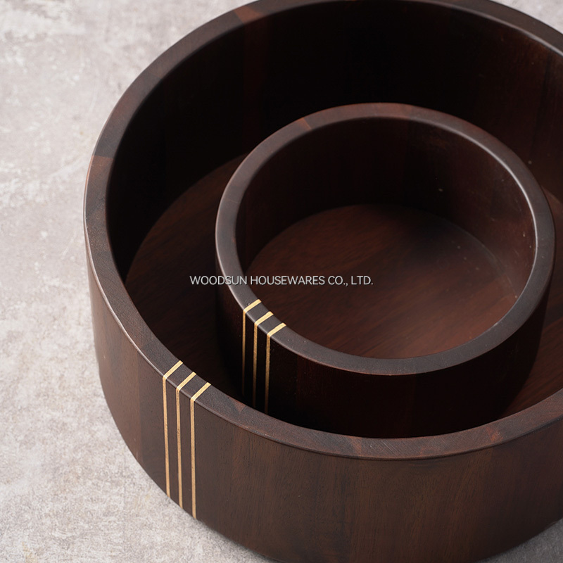 Woodsun Carbonied Acacia Wood Kitchenware Wooden Bowl of Salad
